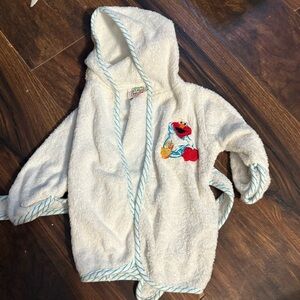 Sesame Street Kids Hooded Bathrobe - White with Blue Trim